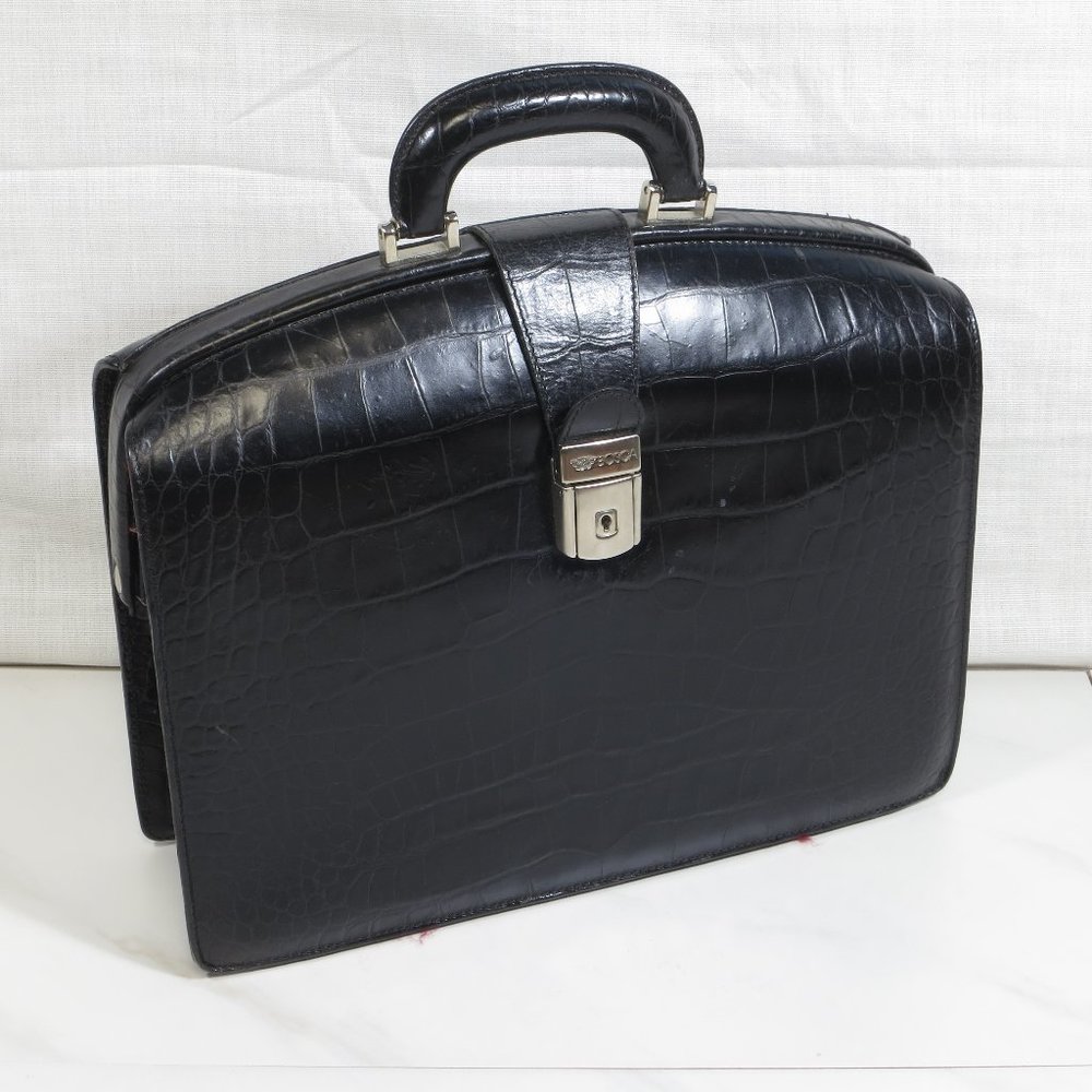 Bosca Black Croc Embossed Briefcase